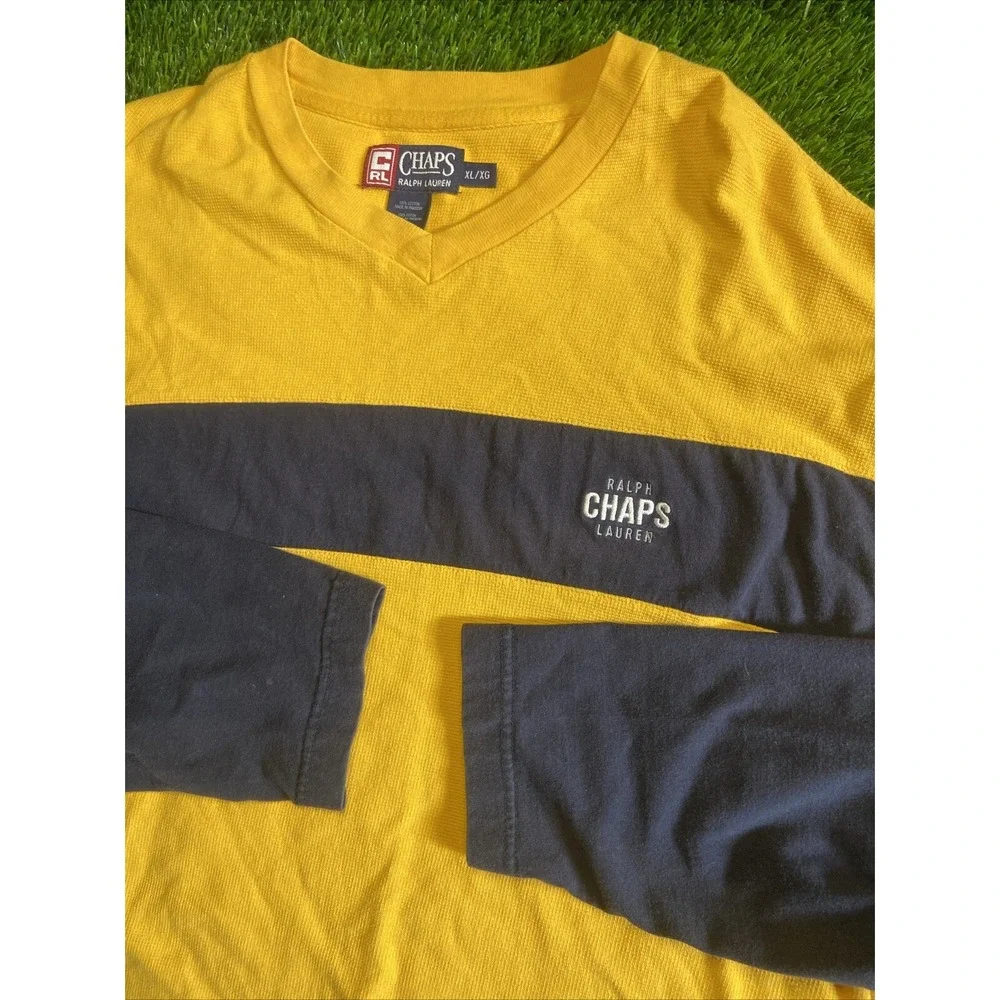 Vtg 90s CHAPS Ralph Lauren Mens XL Yellow Blue Long Sleeve T Shirt Baggy Skater